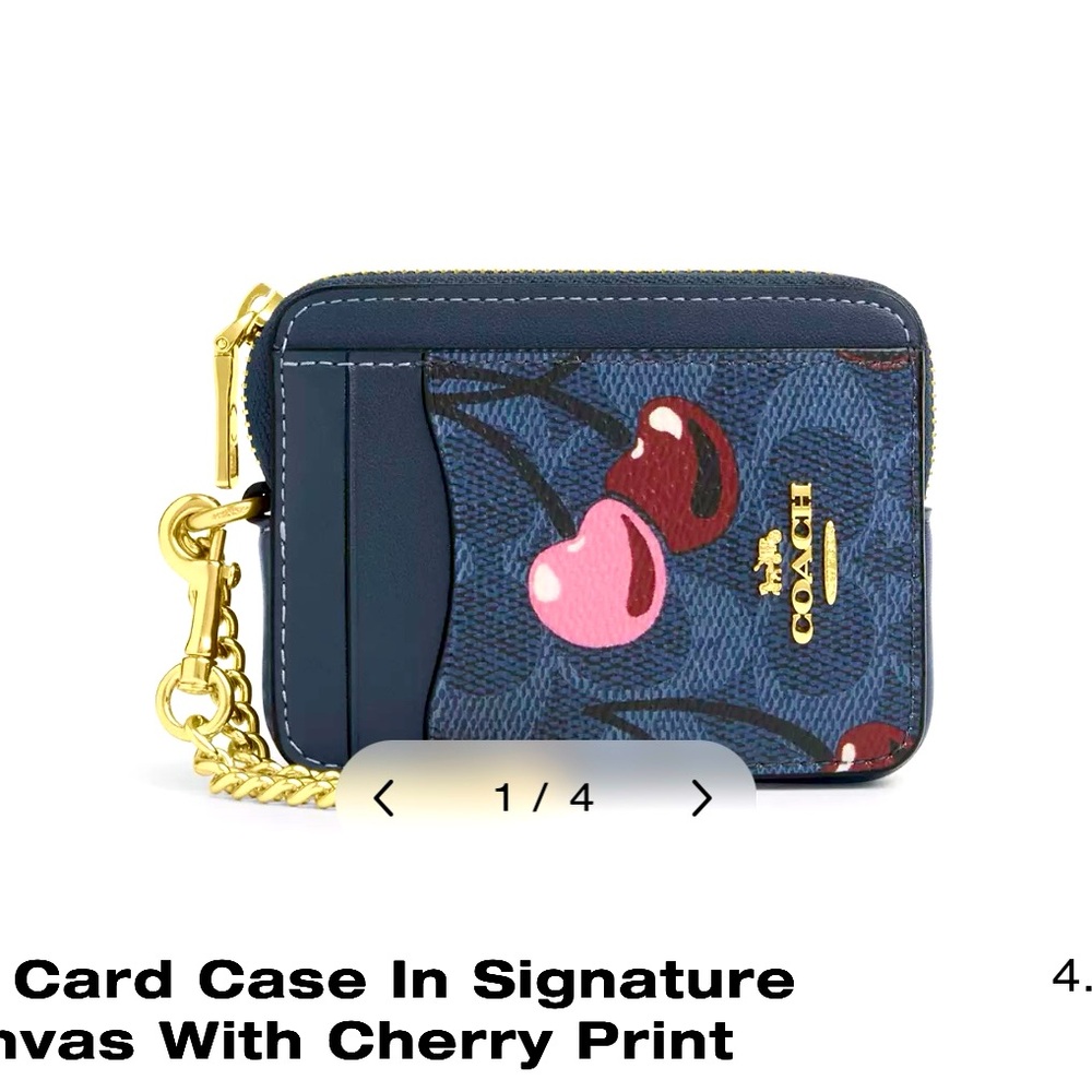 Coach Navy Card Case with Cherry Accents